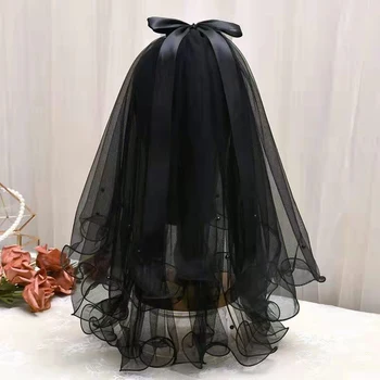 Свадебные Черные вуали для новобрачных, винтажная двухслойная марлевая сетка, кружевная вуаль, аксессуары для головных уборов для вечеринок для женщин и девочек, реквизит для фотосессии