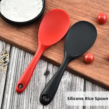 Силиконовая ложка с длинной ручкой, высококачественная ложка для перемешивания, однотонная силиконовая ложка для риса, Кухонная ложка, посуда для дома