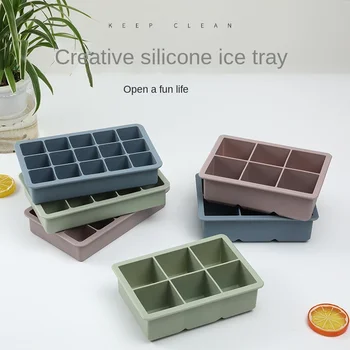 Силиконовая форма для кубиков льда, 3 цвета, устройство для приготовления кубиков льда с большой сеткой, гибкий силиконовый лоток для кубиков льда с крышкой, кухонные гаджеты и аксессуары