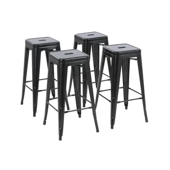 Складной металлический барный стул Howard 30 дюймов, набор из 4-х, черного цвета, без спинки, полностью собранные табуреты с нескользящими накладками на ножки
