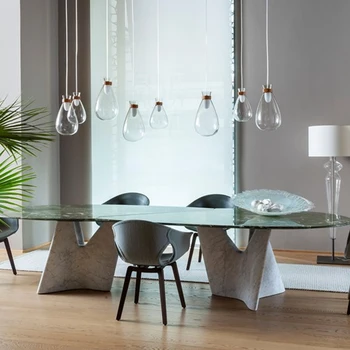 Современный светлый роскошный креативный дизайнерский мраморный скелет, овальный стол, домашняя гостиная, вилла для нескольких человек
