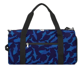 Спортивная сумка с художественным принтом Blue Shark, бесшовные спортивные сумки Sharks Oxford, большая дорожная сумка для тренировок, винтажная сумка для фитнеса для мужчин