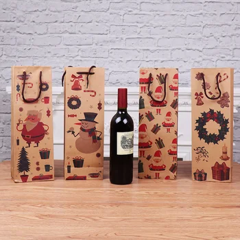 Сумка для красного вина из крафт-бумаги с рождественским рисунком Санта-Клауса, Сумка для бутылок красного вина с ручкой, Рождественская вечеринка, Упаковка рождественских подарков.