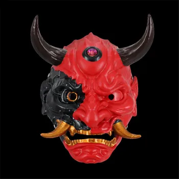Традиционная Японская Маска из смолы ОНИ Дьявол Праджня, Демон Хання, Маскарадный костюм, Латексная маска для Косплея, Аксессуары для костюмов на Хэллоуин, Реквизит