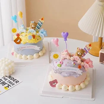 Украшение детского праздничного торта Мультяшный Поезд Кукольный Орнамент Медвежонка Интернет Знаменитость Корейский Стиль INS День рождения мальчика и девочки