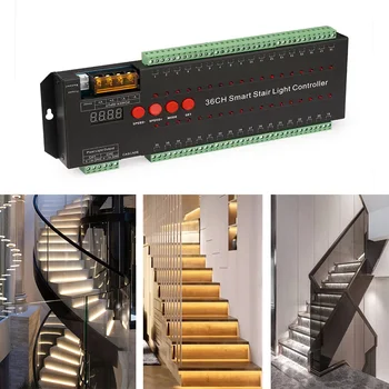 Умный контроллер освещения лестницы 36 каналов 2 В 1 Ночник для бега и пошагового движения 12V 24V SPI пиксельная светодиодная лента для лестницы