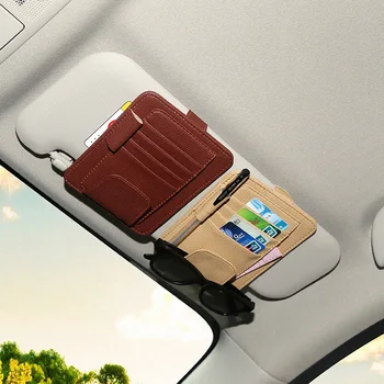 Универсальный солнцезащитный козырек с кожаным держателем для очков и отделением для карт памяти, идеально подходящий для использования в автомобиле